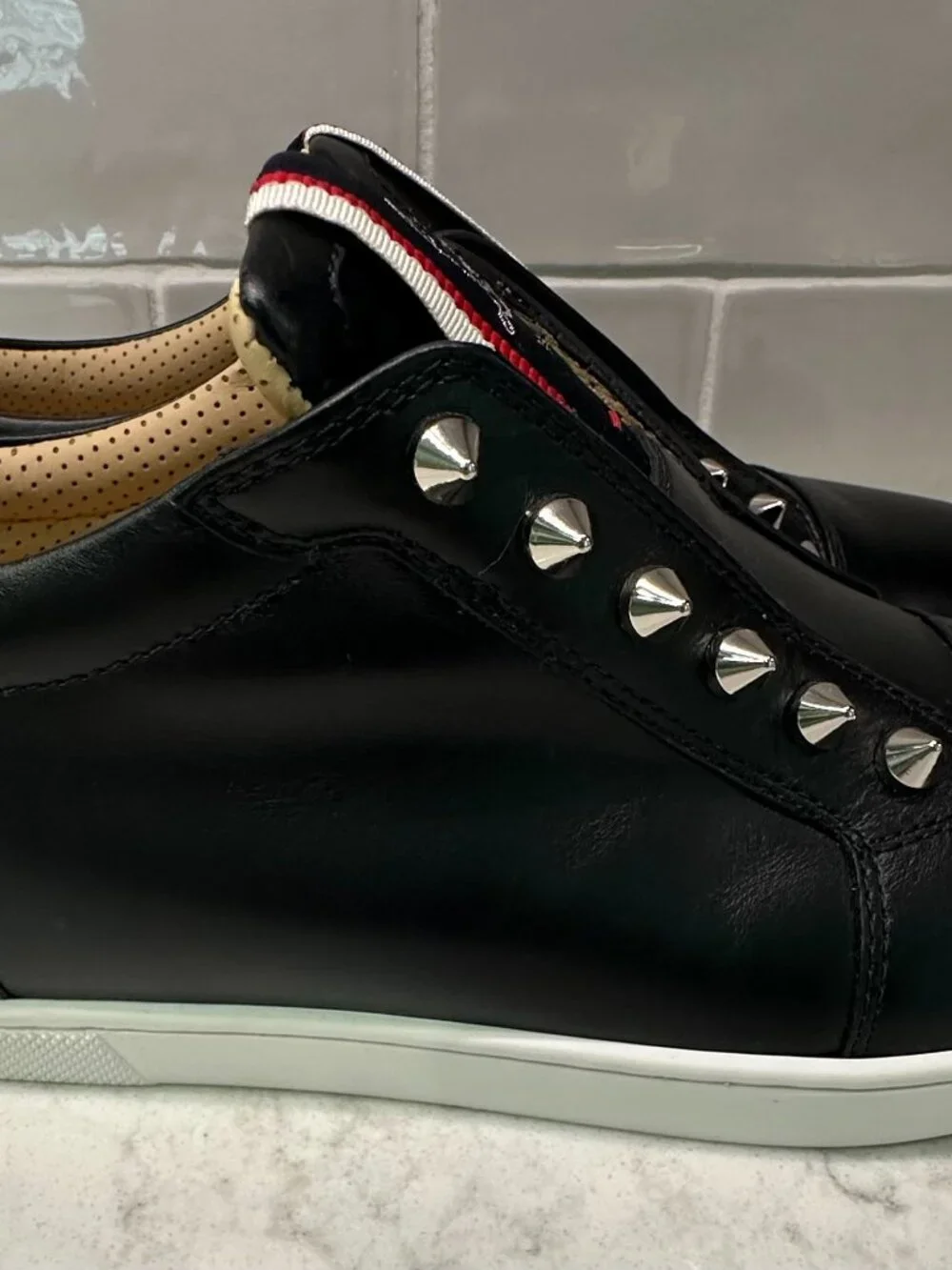 CHRISTIAN LOUBOUTIN F.A.V. FIQUE A VONTADE BLACK CALFSKIN SLIP-ON SNEAKERS. EUC - Picture 3 of 9